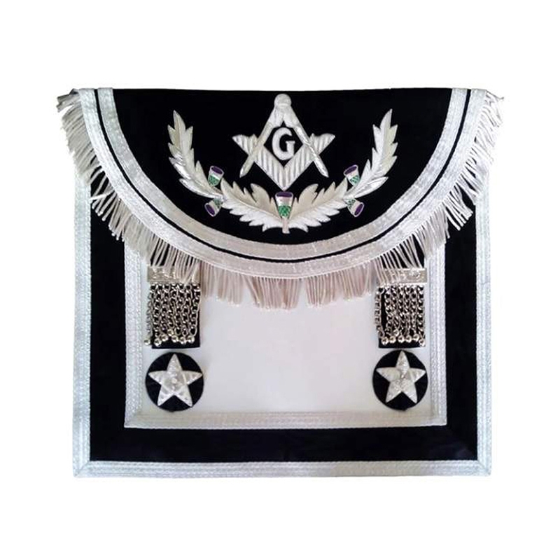 Scottish Rite Master Mason Handmade Apron Black Silver With Vine Work