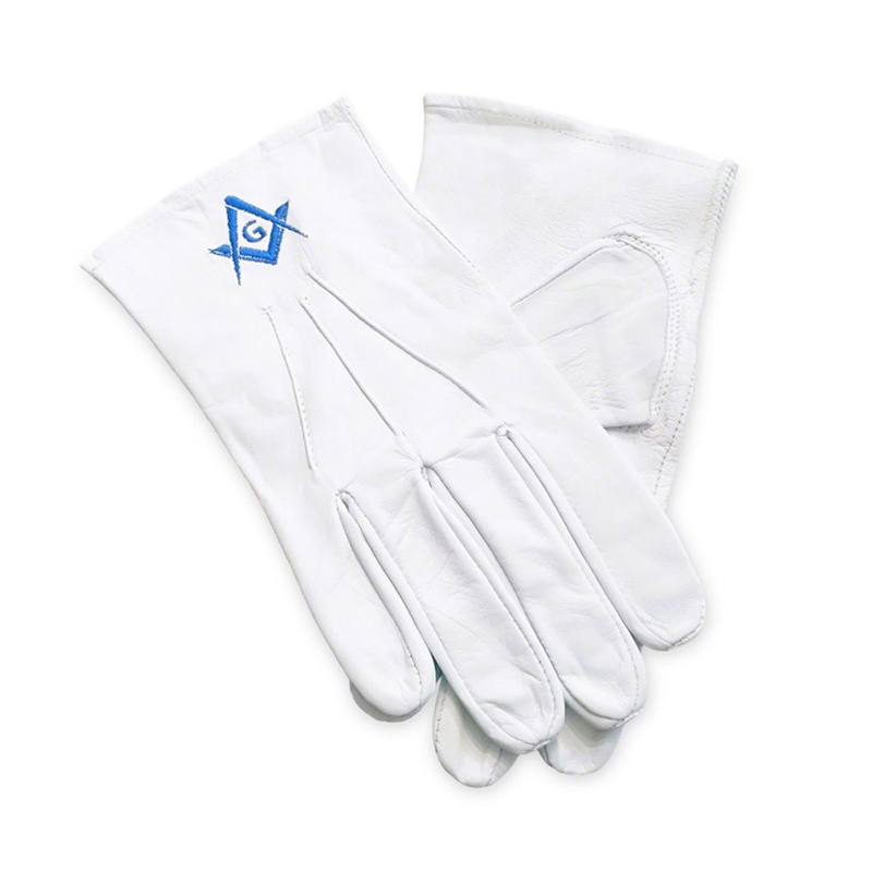 White 100% Soft Leather Masonic Gloves With SQ & Compass G