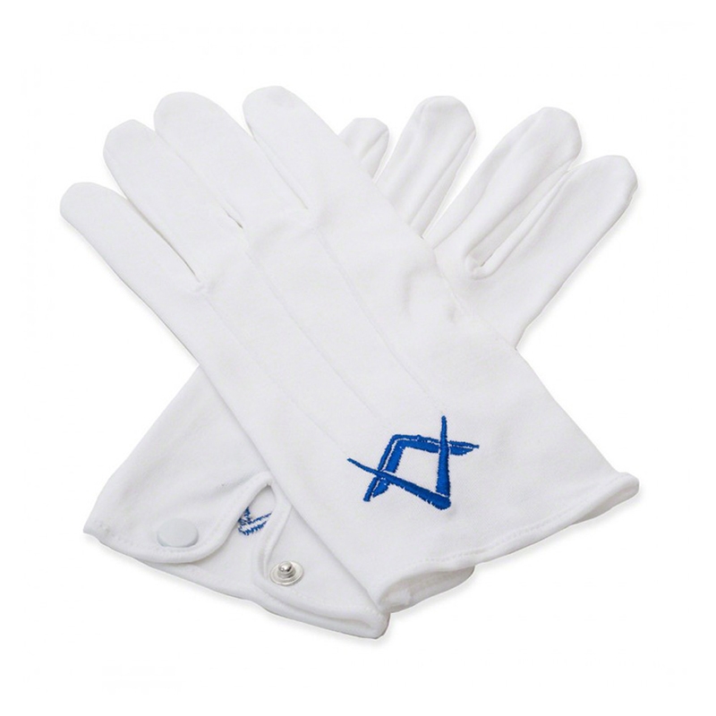 Masonic White 100% Cotton Gloves With Royal Blue Square & Compass