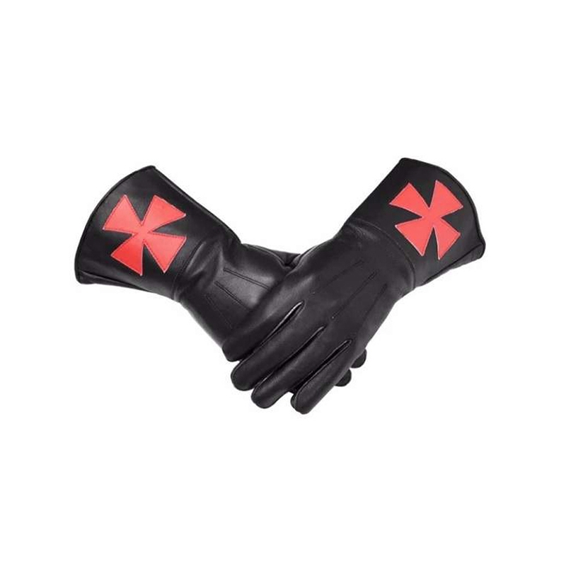 Knight Templar Black Gauntlets Red Cross Soft Leather Gloves