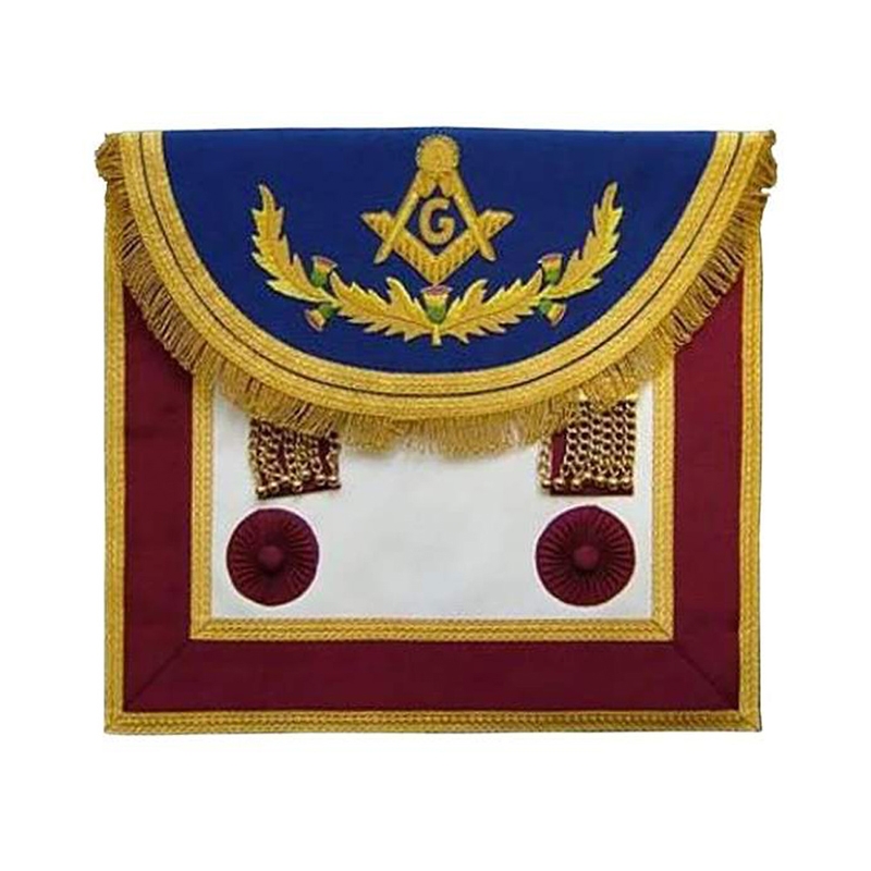 Master Mason Handmade Apron Blue Maroon With Vine Work