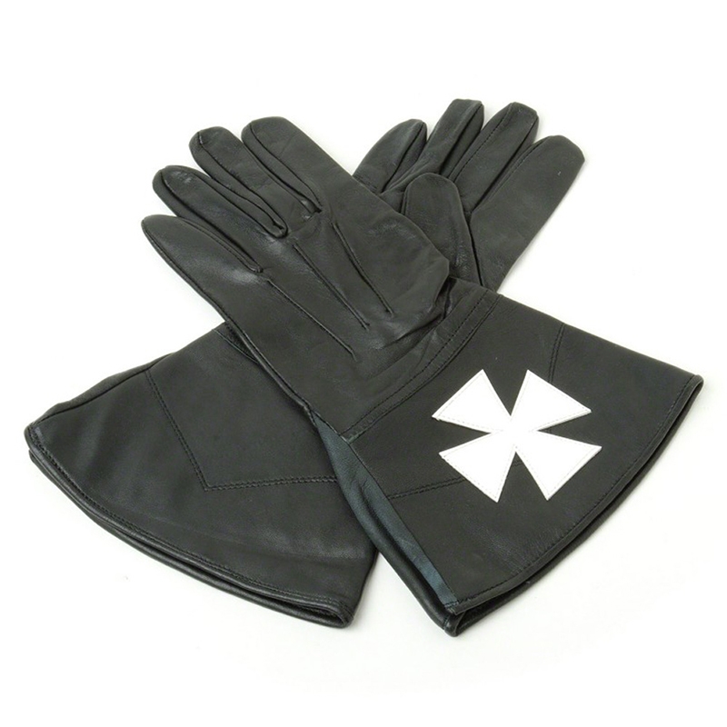 Masonic Black Knights Malta Leather Gauntlets