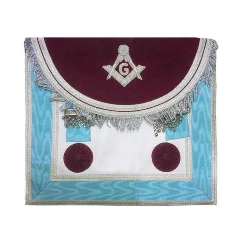 Master Mason Handmade Silver Embroidered Apron Maroon And Blue