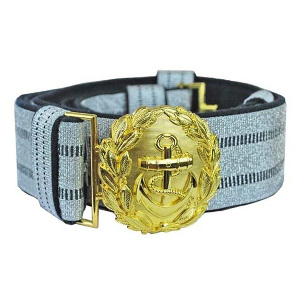 Navy Officer Brocade Belt & Buckle Silver On Navy