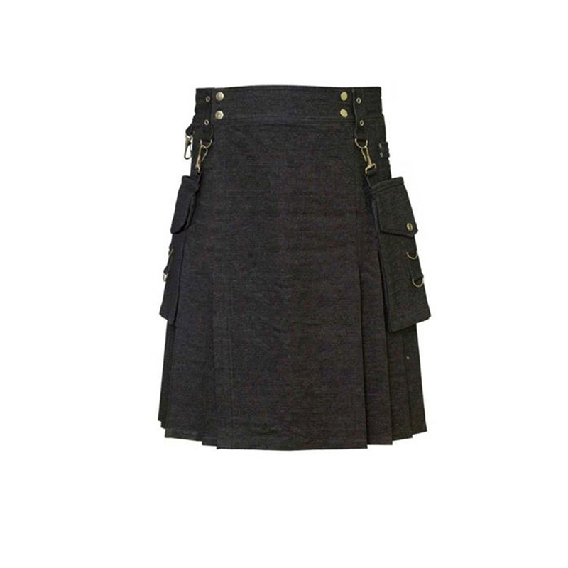 Black Denim Kilt For Men