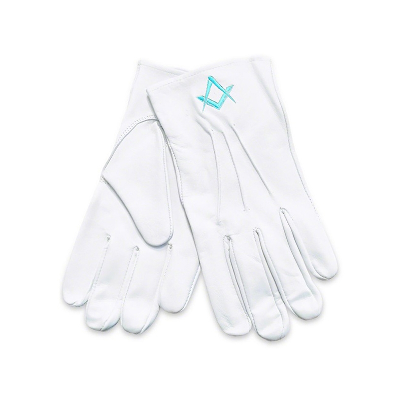 White 100% Soft Leather Masonic Gloves With SQ & Compass