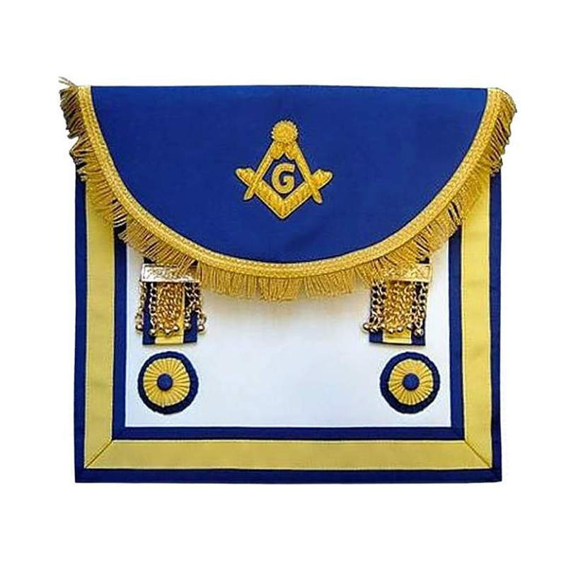 Master Mason Handmade Embroidered Apron Blue And Yellow