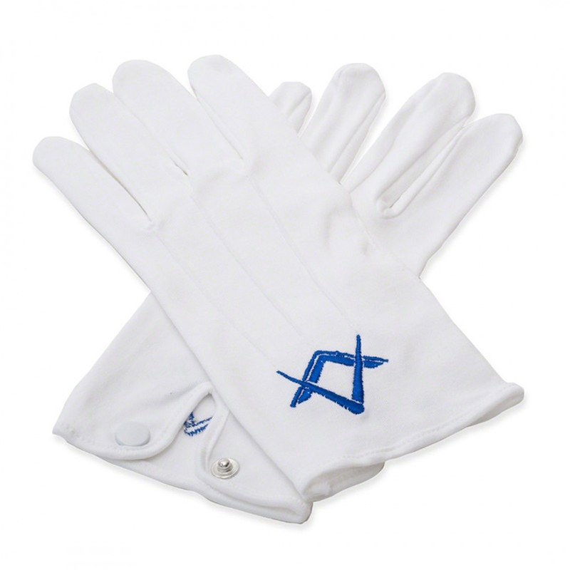 100% Cotton Gloves With Royal Blue Square & Compass